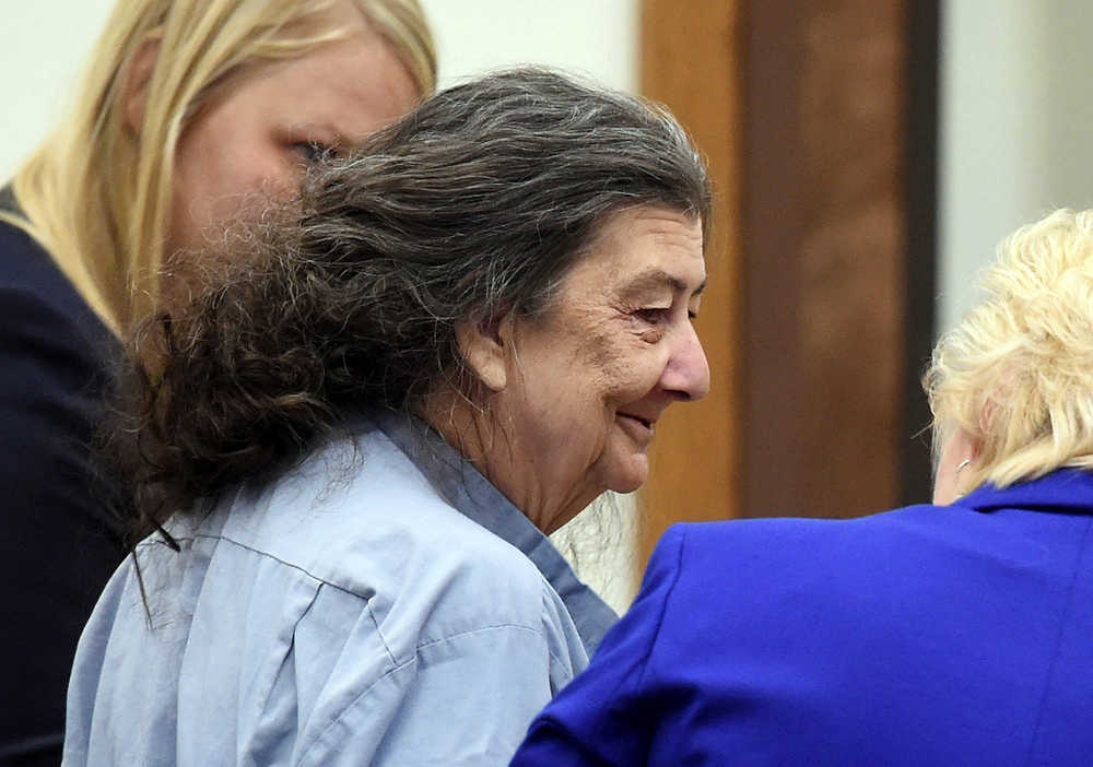FILE - In this Sept. 8, 2014, file photo, Cathy Woods appears in Washoe District court in Reno, Nev. Woods, imprisoned for 35 years before being exonerated in a 1976 Reno murder case, is suing officials in Nevada and Louisiana on federal civil rights, malicious prosecution and conspiracy claims. (Andy Barron/The Reno Gazette-Journal via AP, File)