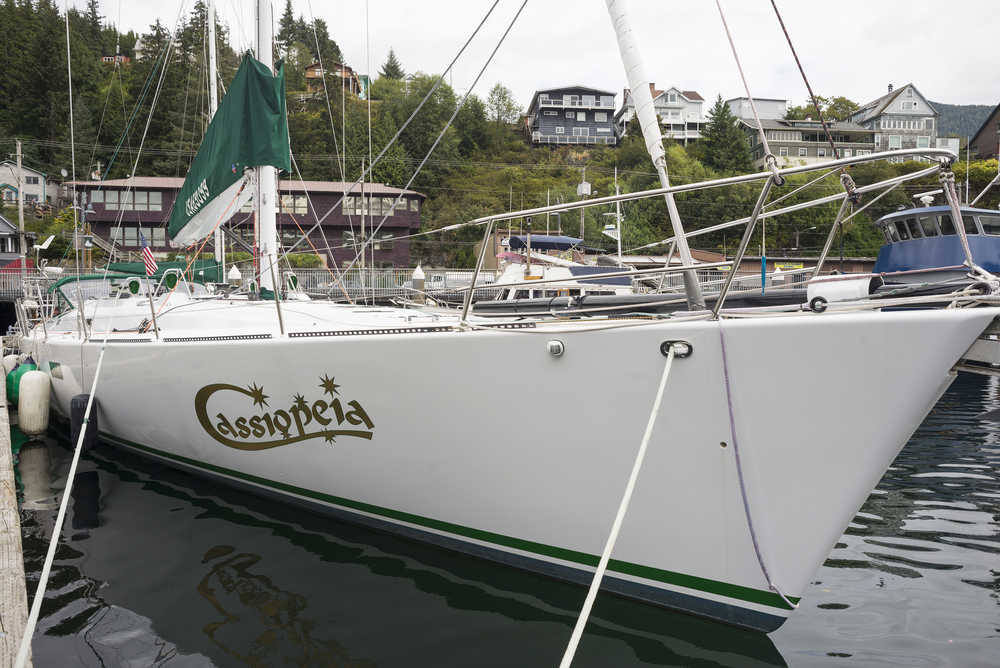 The 72-foot Cassiopeia is shown moored in Casey Moran Harbor in Ketchikan, Alaska, Friday, Aug. 19, 2016. The 72-foot, custom-built Davidson sailboat has been an eye-catcher in Casey Moran Harbor this summer. (Nick Bowman/Ketchikan Daily News via AP)