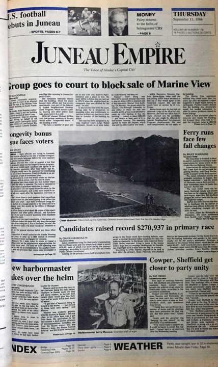 The front page of the Juneau Empire on Sept. 11, 1986