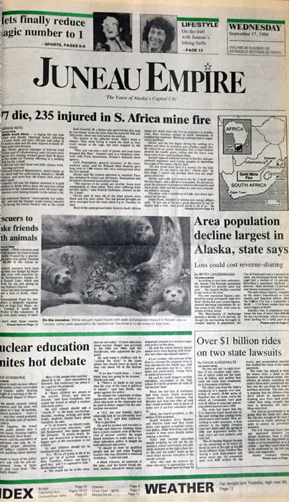 The front page of the Juneau Empire for Sept. 17, 1986.