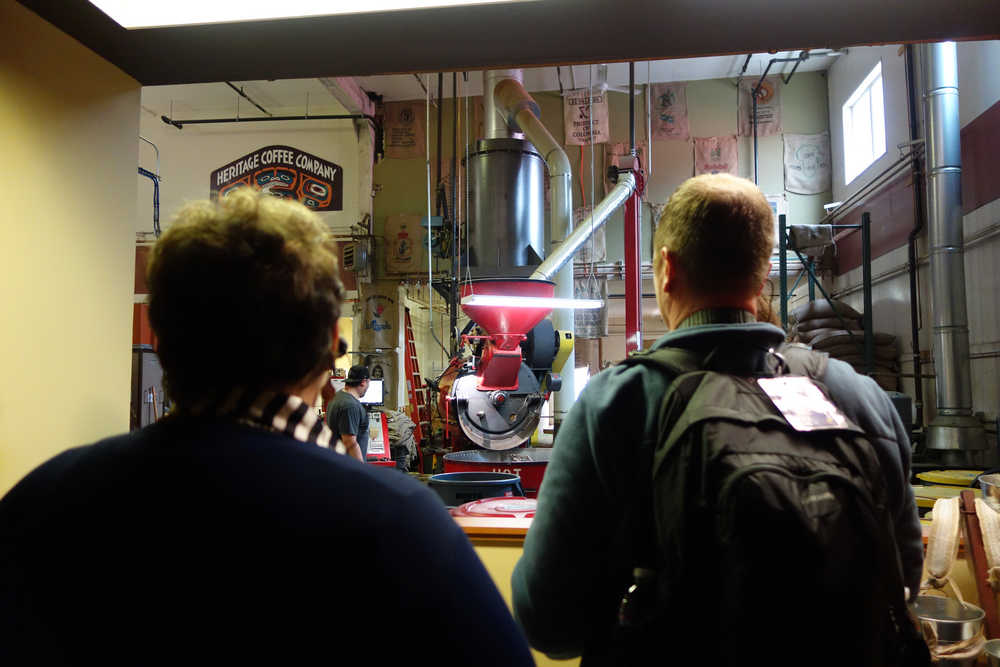 The Alaskan Food Tour stops at Heritage Coffee to learn more about the roasting process.