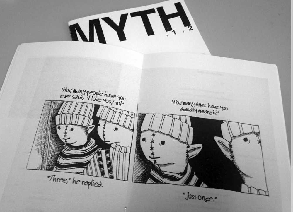 Pages from September's issue of MYTH zine.