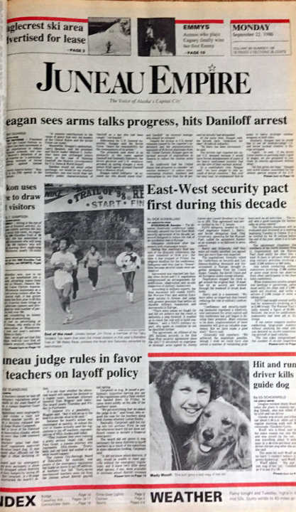 The front page of the Juneau Empire on Sept. 22, 1986