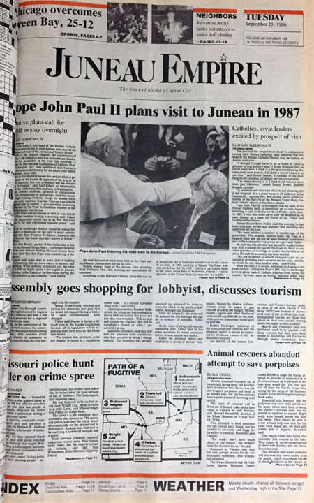 The front page of the Juneau Empire on Sept. 23, 1986