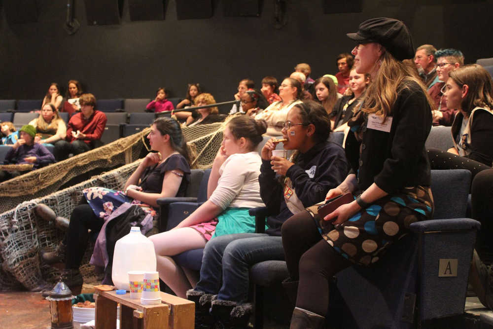 Amy O'Neill Houck (Perseverance Theatre's Director of Marketing & Engagement) facilitates a post-show Question & Answer session with the cast of Peter and The Starcatcher and Juneau Girl Scouts, their friends and families.