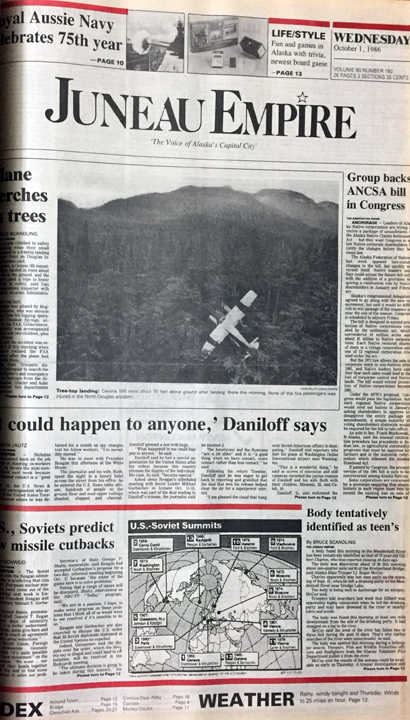 The front page of the Juneau Empire on Oct. 1, 1986