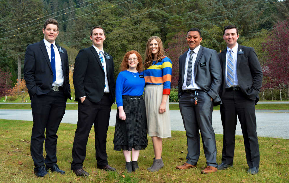The missionaries from the Church of Jesus Christ of Latter-day Saints currently serving in Juneau. From left to right: Elder Keys, Elder Stepp, Sister Koncurat, Sister Fambrough, Elder Na'a and Elder Frey.