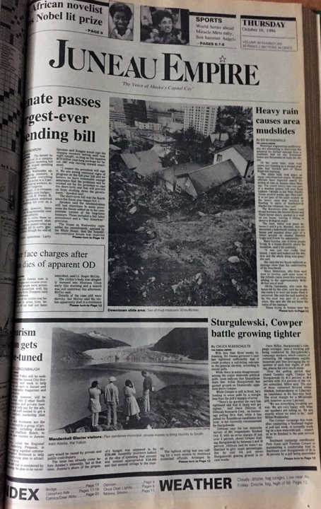 The front page of the Juneau Empire on Oct. 16, 1986