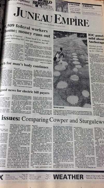 The front page of the Juneau Empire on Oct. 17, 1986