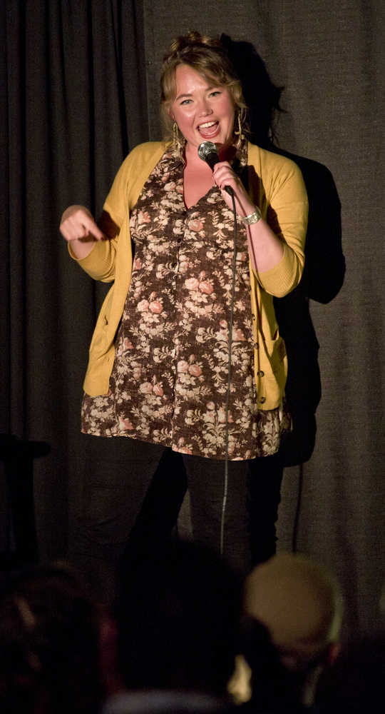 Alicia Hughes-Skandijs performs as a member of Club Baby Seal at the sold-out stand up comedy performance at Gold town Nickelodeon on Saturday.