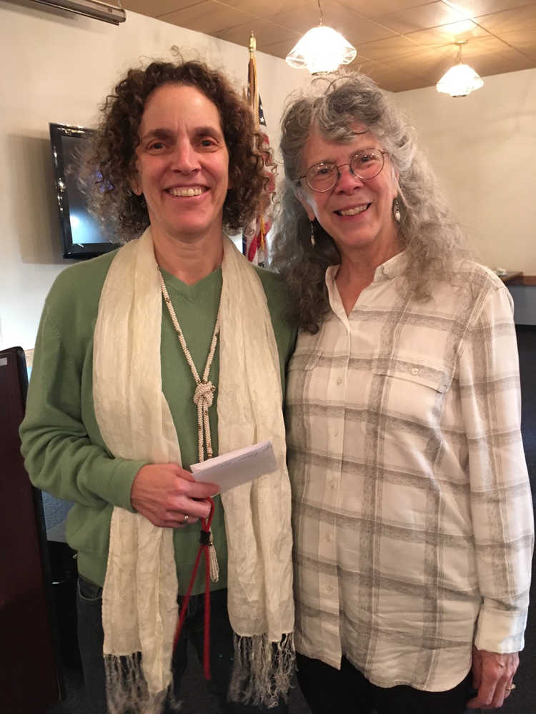 Executive director of AWARE Sarah Tabachnick with Frugal Fashion Show winner Odette Edgar.