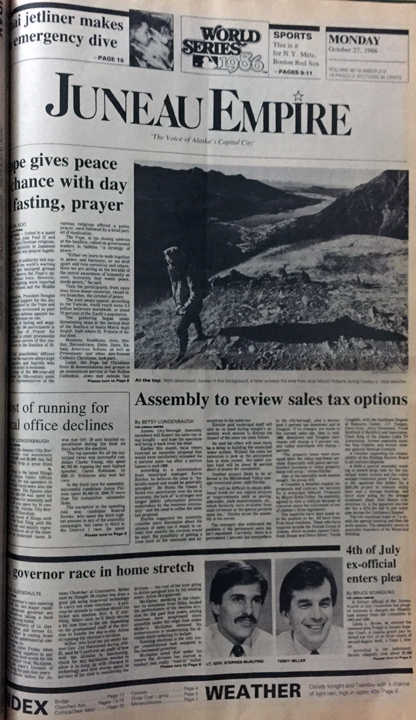 The front page of the Juneau Empire on Oct. 27, 1986