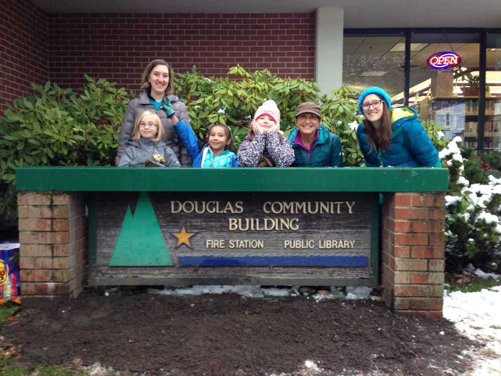 Girls Scouts in front of the Douglas Public Library