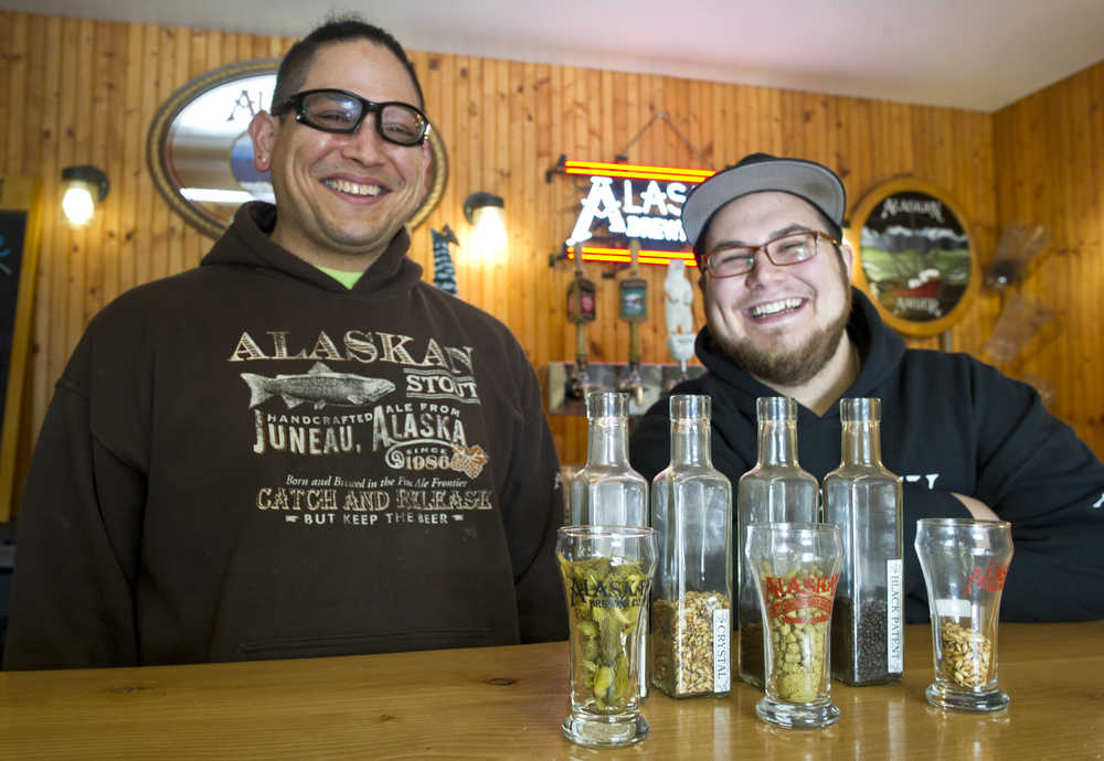 Alaskan Brewing Co. employees Steve Sano, left, and Blake Hass are organizing a how-to-homebrew event Saturday in Juneau. They are photographed here at the Alaskan Brewing Company on Wednesday.