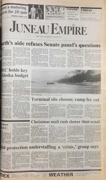 The front page of the Juneau Empire for Dec. 12, 1986