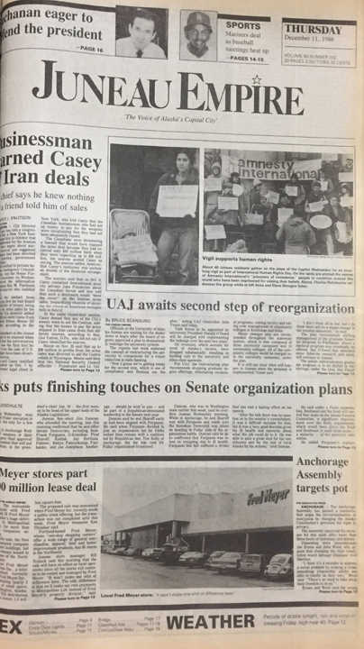 The front page of the Juneau Empire for Dec. 11, 1986