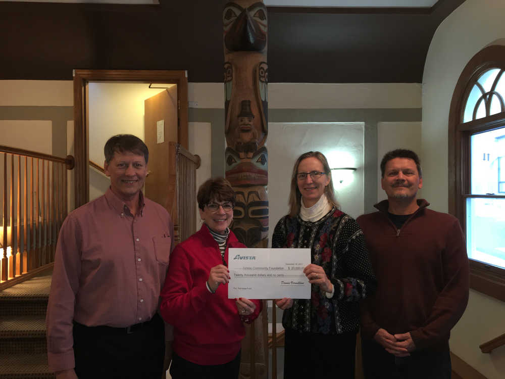 Pictured are Tim McLeod, President AEL&P, Jessie Wuerst, Senior Communications Manager, Avista Corporation, Amy Skilbred, Executive Director, Juneau Community Foundation, and Jamie Waste, Program Director, Juneau Community Foundation.