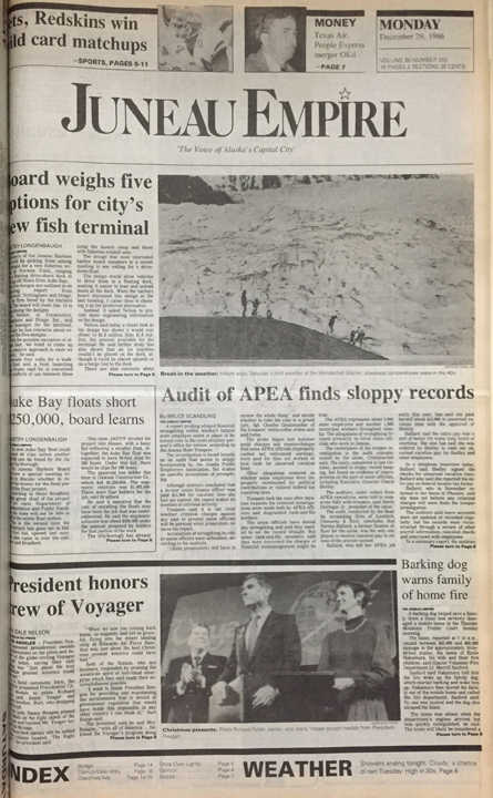 The front page of the Juneau Empire on Dec. 29, 1986.