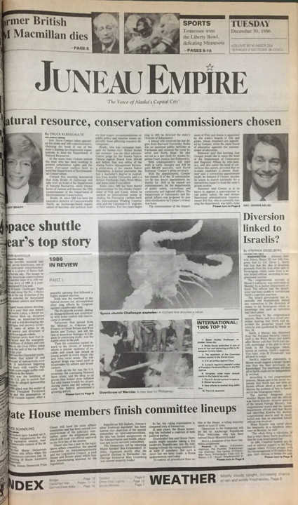 The front page of the Juneau Empire on Dec. 30, 1986.