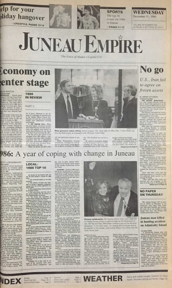 The front page of the Juneau Empire on Dec. 31, 1986.