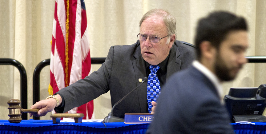 Speaker of the House Mike Chenault, R-Nikiski, gavels the House into session in June 2016.