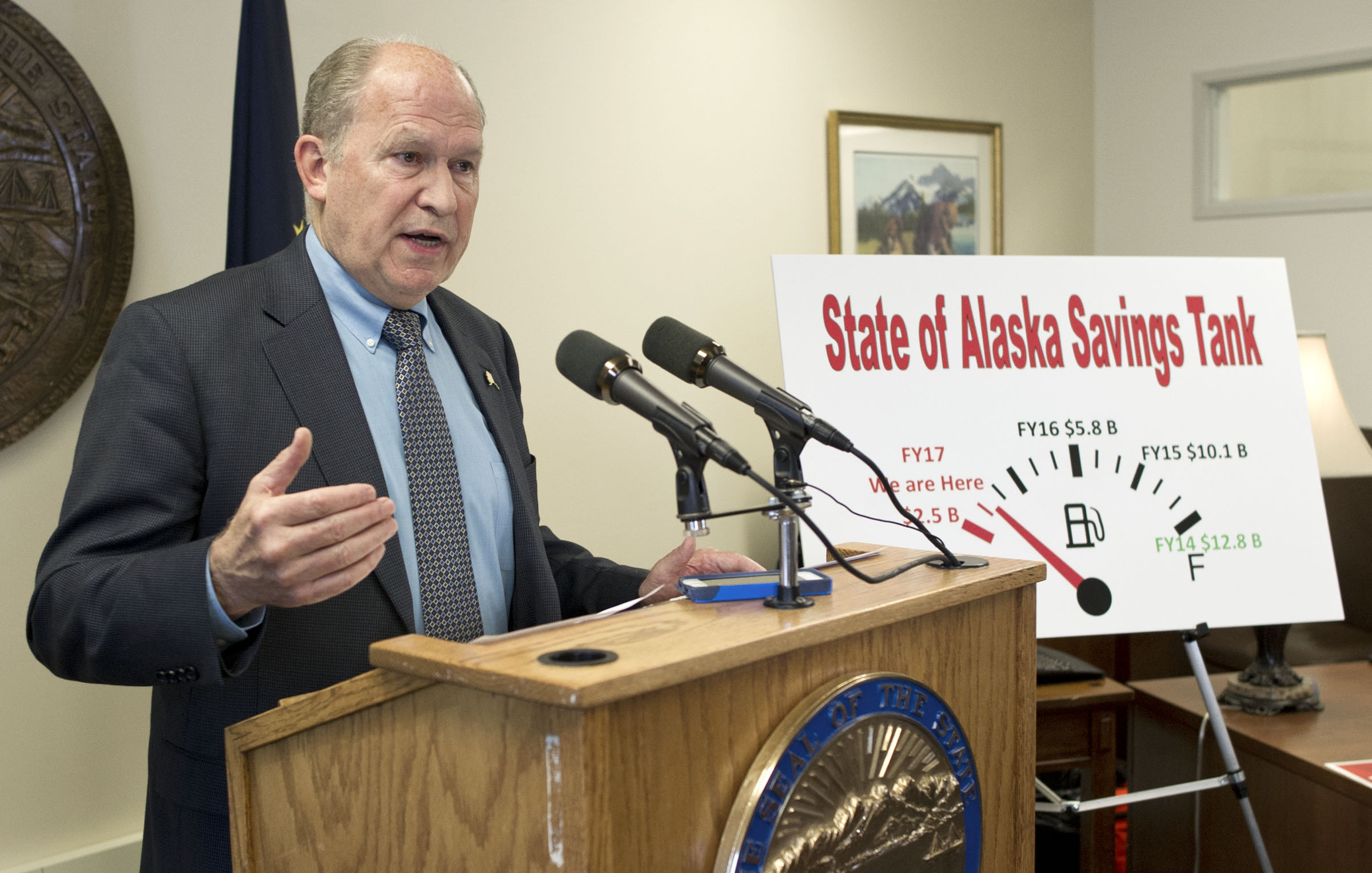 Gov. Bill Walker speaks during a press conference in Juneau on Sunday after calling for another special session to start in July. Both the House and Senate adjourned the fourth special session over the weekend without passing revenue bills.