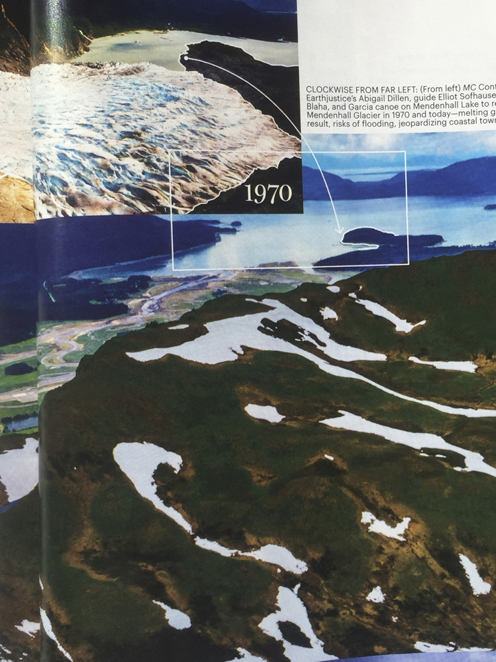 An up-close view of the photo spread, which misplaces Mendenhall Glacier in Auke Bay.