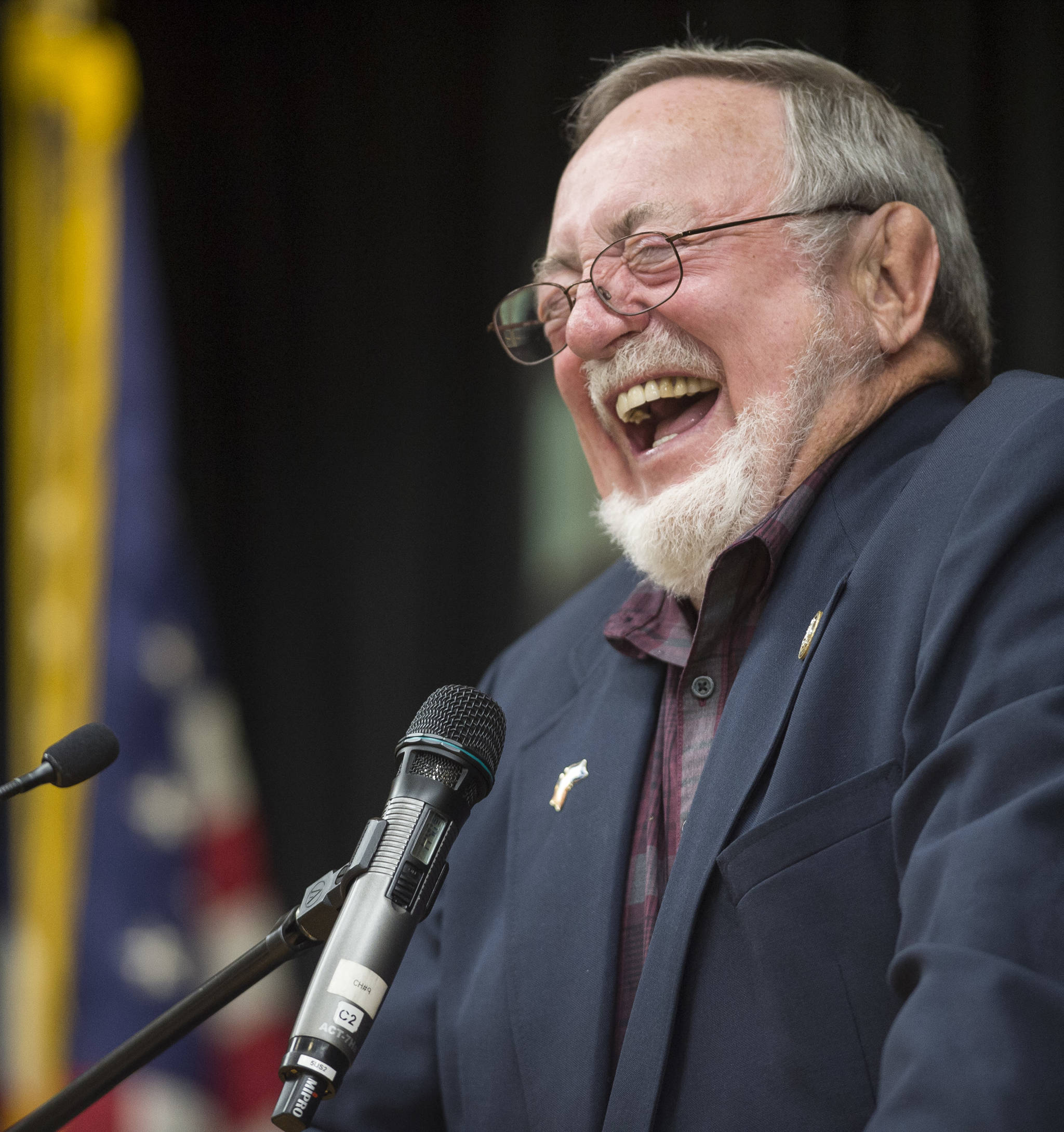U.S. Rep. Don Young, R-Alaska, laughs while responding to a question at the Native Issues Forum at the Elizabeth Peratrovich Hall on Wednesday, August 1, 2018. (Michael Penn | Juneau Empire)