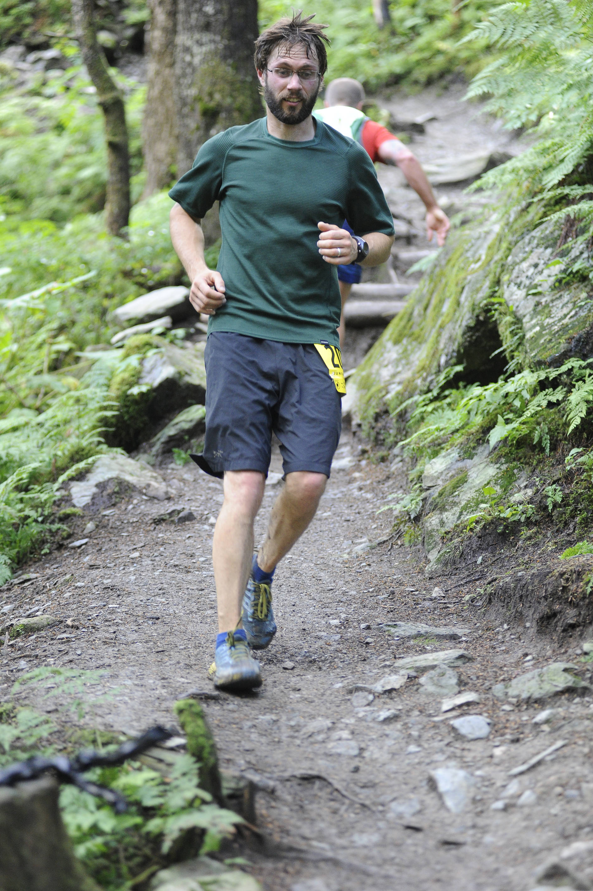 Matt Callahan, 30, descends Mt. Roberts Trail during the Nifty 50 running event on Saturday, Aug. 11, 2018. Callahan won the 25-kilometer race. (Nolin Ainsworth | Juneau Empire)