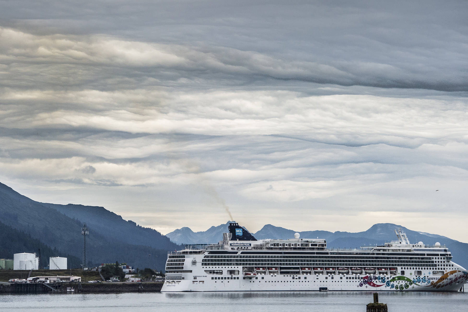 A fast moving front leaves dynamic-looking clouds over Gastineau Channel on Tuesday, Aug. 21, 2018. (Michael Penn | Juneau Empire)