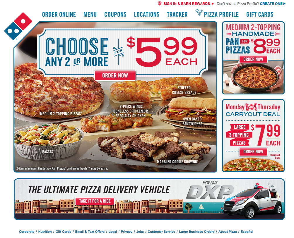 A screengrab from Domino's website