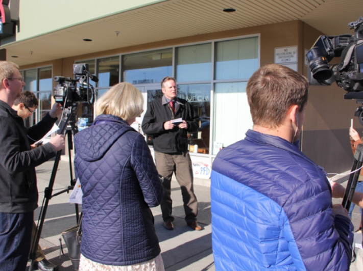 Sen. Mike Dunleavy stood outside the Anchorage Fred Meyer Wednesday afternoon to announce he is pre-filing a bill to restore half of the Permanent Fund Dividend appropriation that Gov. Bill Walker vetoed in June.