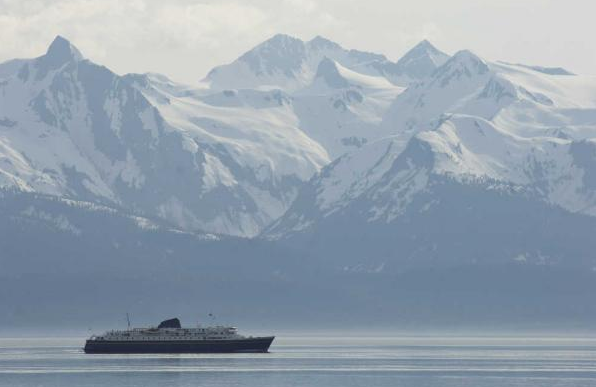 The Alaska Marine Highway ferry Malaspina heads up Lynn Canal towards Haines and Skagway from Juneau in 2008.