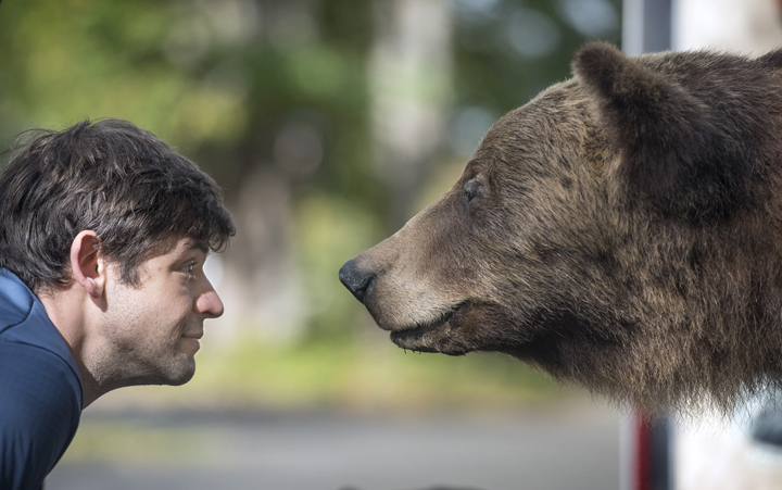Michael Hirsh, of Olympia, Washington, gets a rare nose-to-nose view of a grizzly bear during his visit to the 27th annual Nisqually Watershed Festival at the Billy Frank Jr. Nisqually National Wildlife Refuge northeast of Olympia, Washington, on Sept. 24. The taxidermy display — which also included a smaller black bear — were on loan from Cabela's sporting goods for the Nisqually Land Trust's educational display.