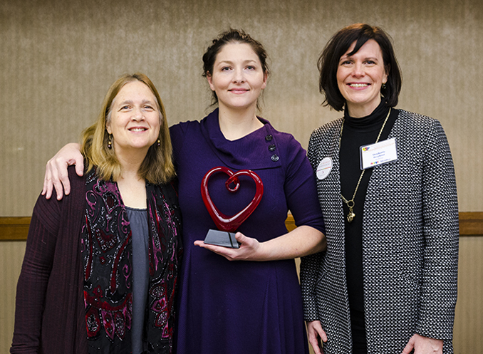Samantha Adams of Juneau receives the 2017 Cindy Harrington Heart & Mind Award at the AAEYC Conference in Anchorage on Jan. 27. (Courtesy photo)