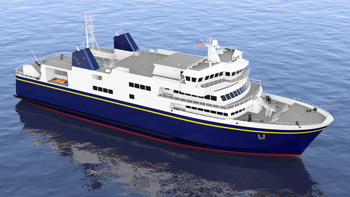 This undated concept drawing shows a completed Alaska-class ferry in the colors of the Alaska Marine Highway. (Alaska DOT photo)