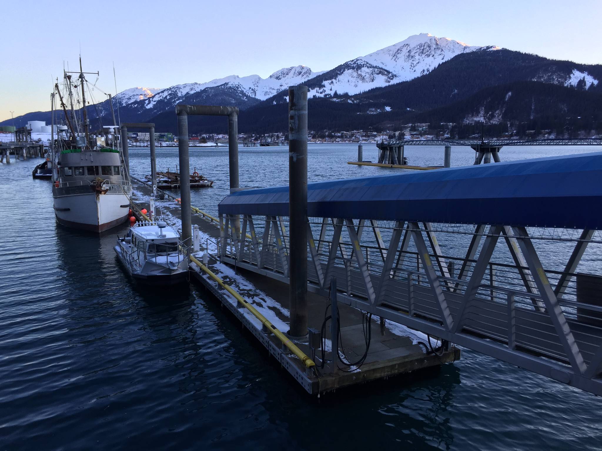 The dock near the end of South Franklin Street where a body was found in the water Friday afternoon. (Michael Penn | Juneau Empire)