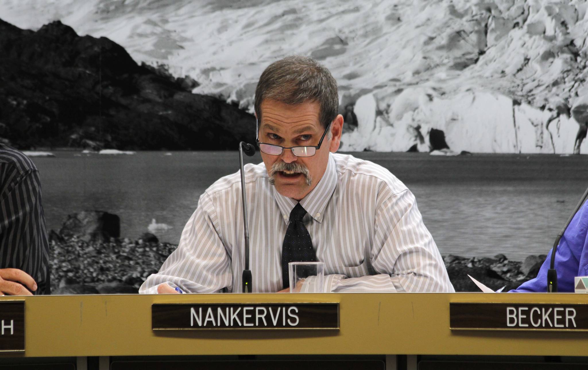 CBJ Assembly member Jerry Nankervis speaks in favor of an ordinance exempting cruise ships from charging sales tax aboard their boats while in port in Juneau. The Assembly approved the ordinance. (Alex McCarthy | Juneau Empire)