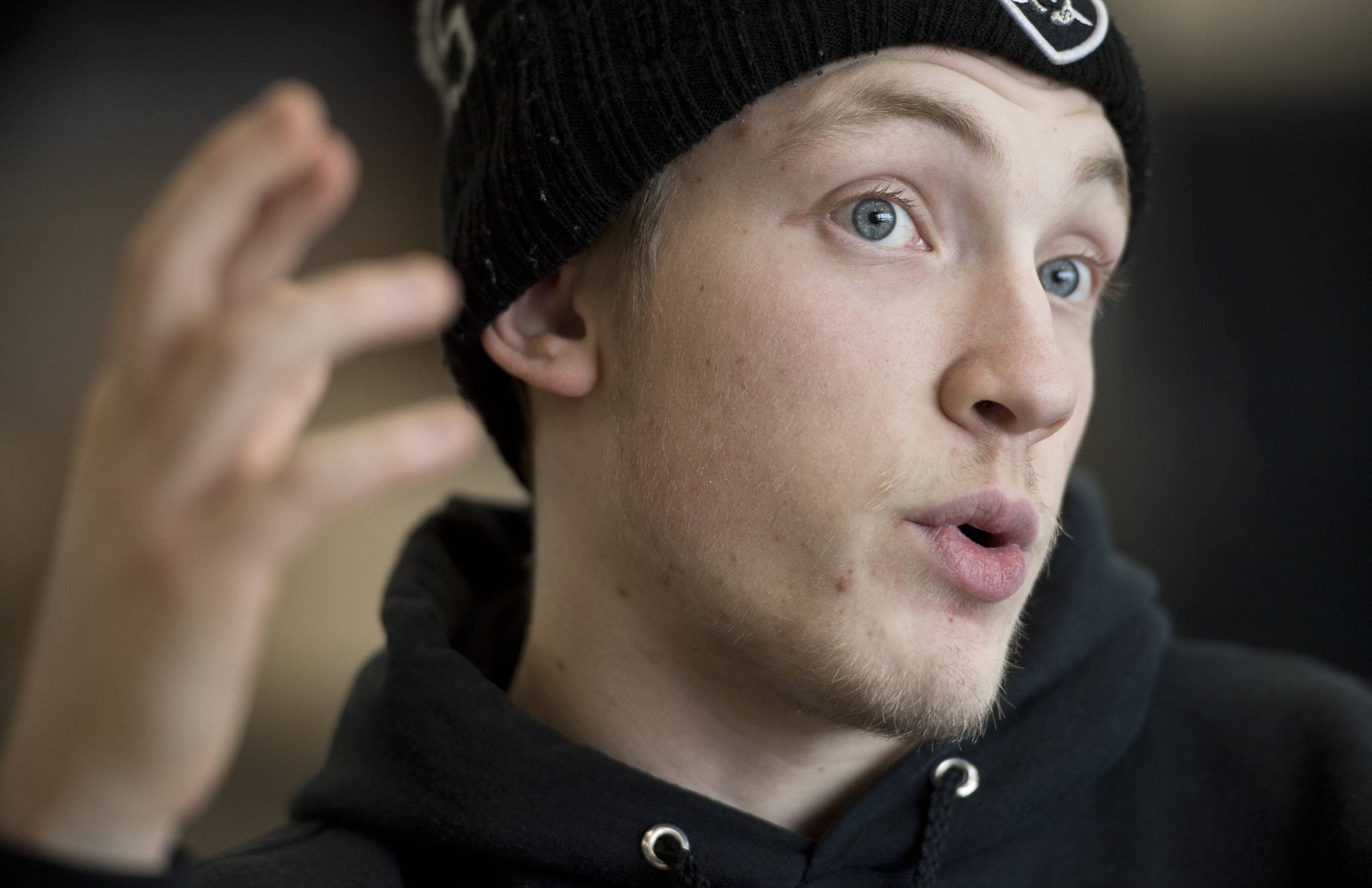 Chase Saviers, a stand-out starting guard for the Thunder Mountain High School boys varsity basketball team, talks about his years of playing for the team during an interview at TMHS on Wednesday. (Michael Penn | Juneau Empire)