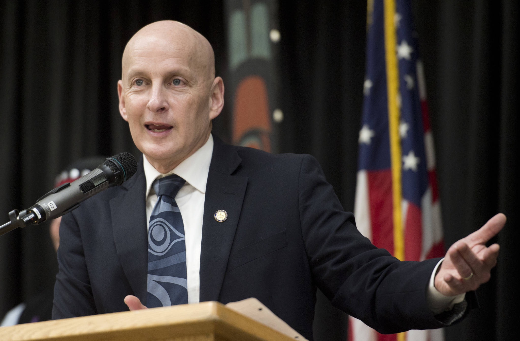 Rep. Dan Ortiz, I-Ketchikan, speaks at the Native Issues Forum at the Elizabeth Peratrovich Hall on Thursday. The forum is hosted twice a month during the legislative session by Central Council of Tlingit & Haida Indian Tribes of Alaska. (Michael Penn | Juneau Empire)