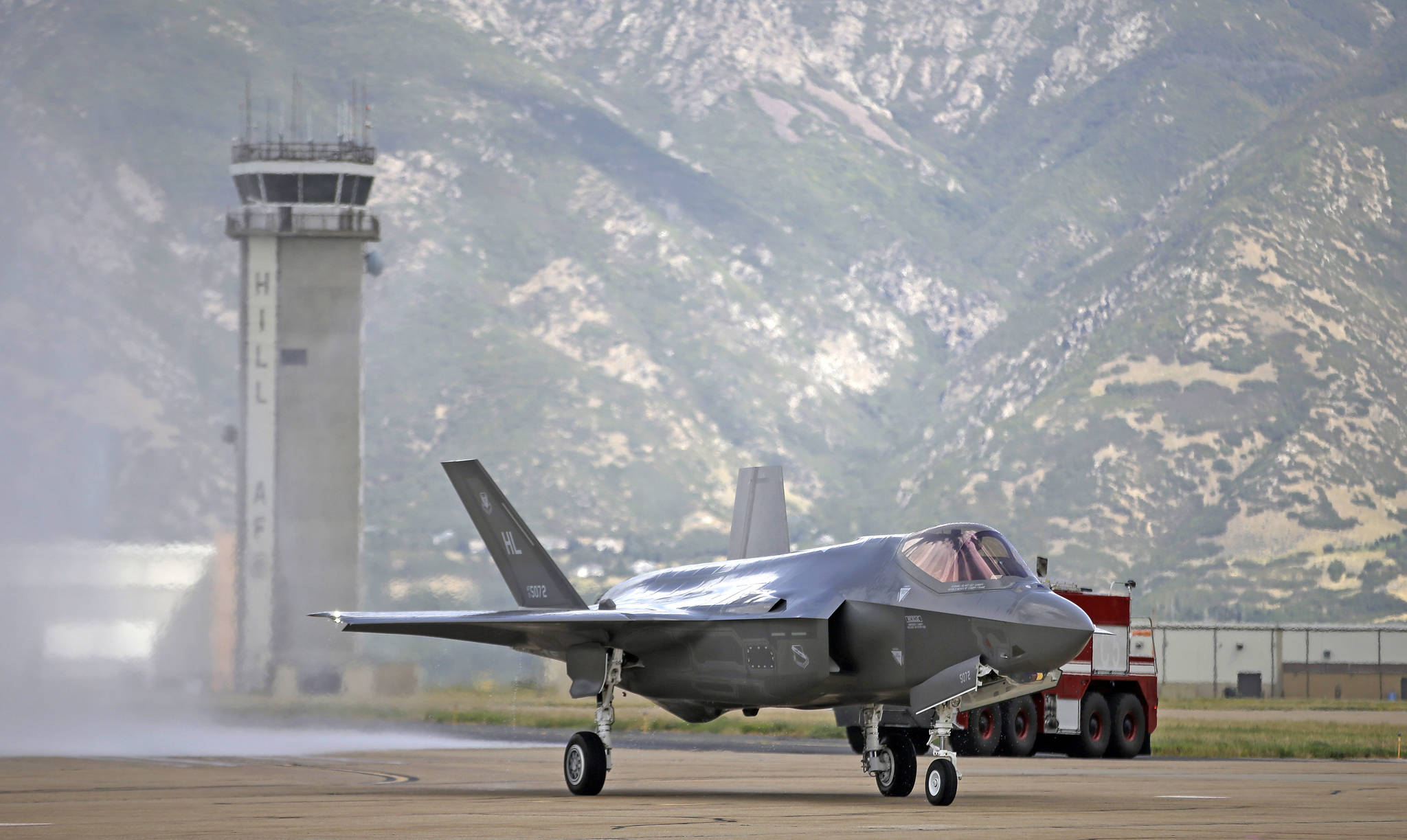 This Sept. 2, 2015 photo shows an F-35 jet arriving at its new operational base at Hill Air Force Base in Utah. (Rick Bowmer | The Associated Press File)