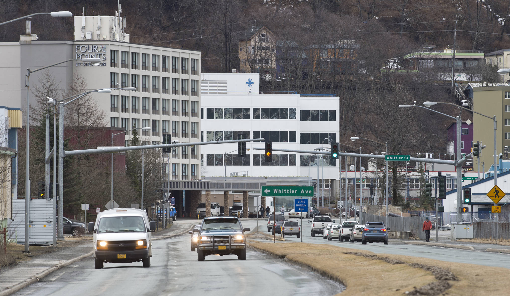 The Department of Transportation and Public Facilities will resurface Egan Drive from the Douglas Bridge intersection into downtown this summer. (Michael Penn | Juneau Empire)
