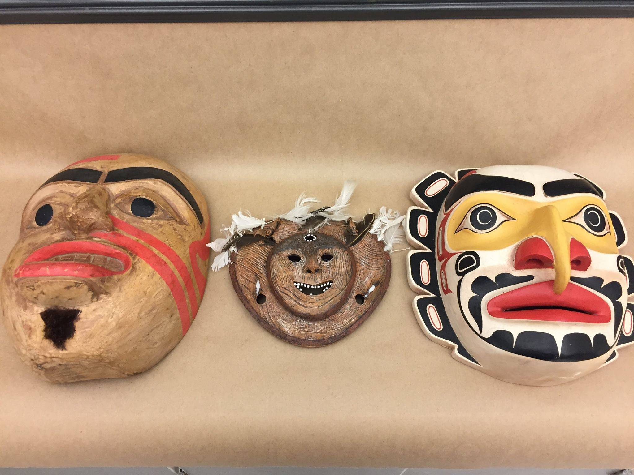 These Native Alaskan-style masks were recovered from an impounded vehicle by the Juneau Police Department. While these might be mass-produced knockoffs of popular masks, good authentic pieces would be worth in the vicinity of $900 to a few thousand dollars, said an employee of Mt. Juneau Trading Post.
