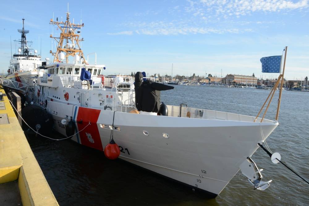 The Coast Guard Cutter John McCormick (WPC 1121) sits moored at Coast Guard Island in Alameda, California, March 7. The crew of the John McCormick is currently on a 6,200-mile transit to their home port of Ketchikan to be commissioned April 12. The Coast Guard Cutter Alex Haley, homeported in Kodiak, Alaska, is moored in the background.(U.S. Coast Guard photo | Lt. Brian Dykens)