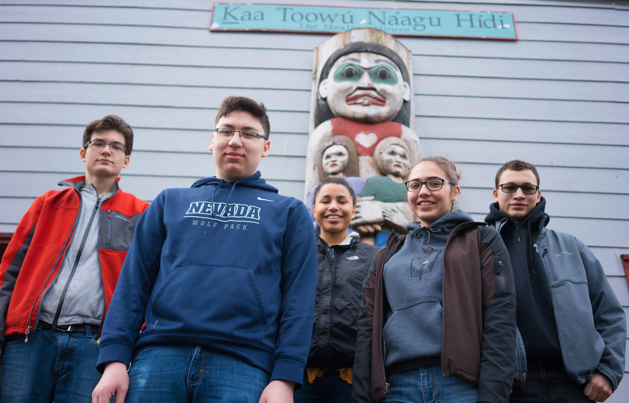 From left to right,, Aidan Osborne, Ethan Barr, Jasmine Woods, Sienna Reid, and Brayden Bahnke are Mount Edgecumbe students who interned with the Sitka Tribe of Alaska’s laboratory this spring. Bethany Goodrich | For the Capital City Weekly