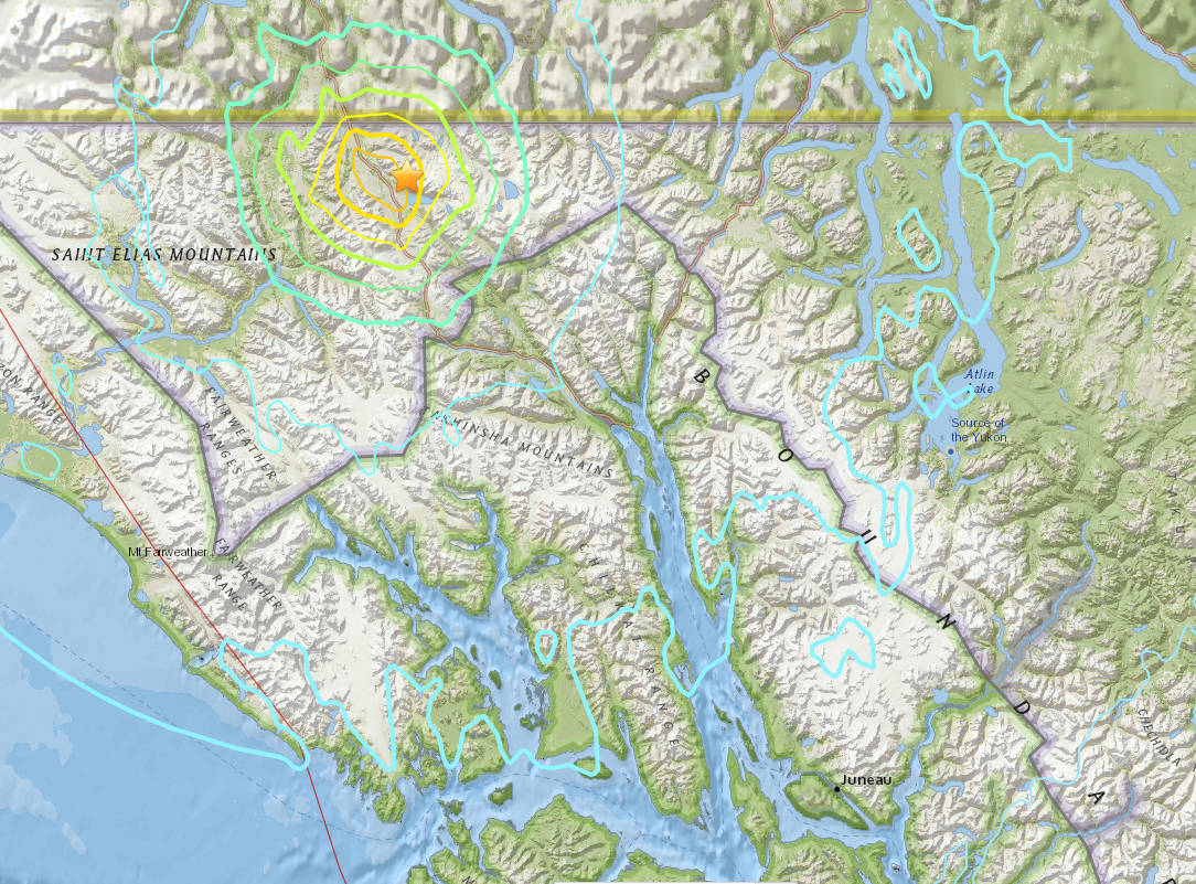 A series of earthquakes in British Columbia awoke many in Juneau and the Yukon Monday morning. (Photo courtesy US Geological Survey)