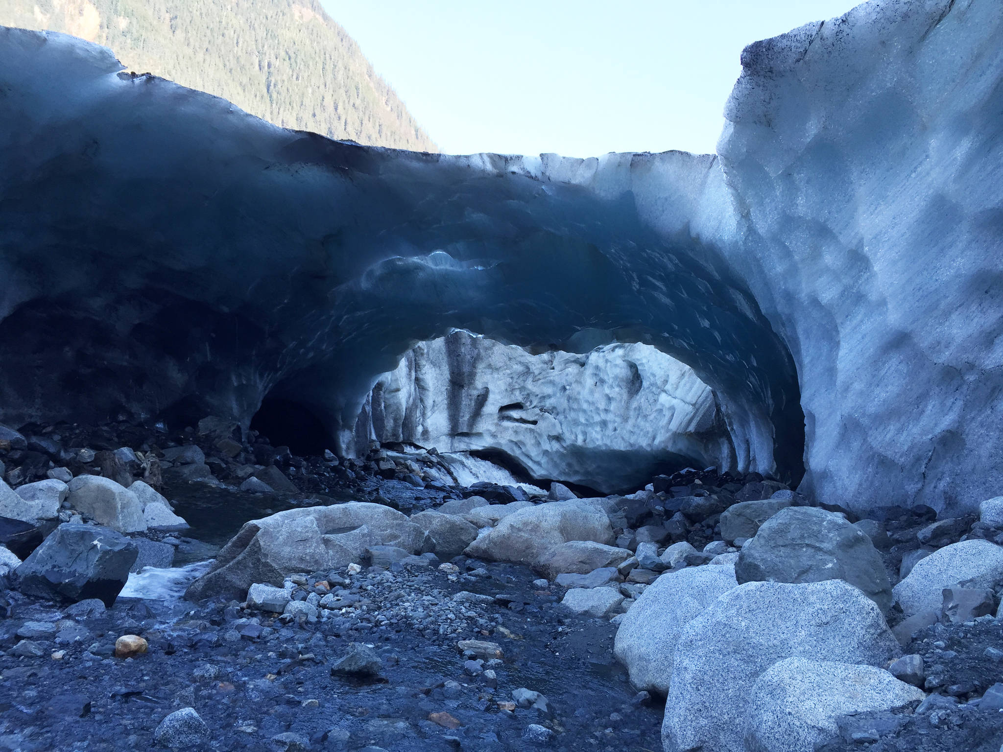 Blame the glacier? One popular video posits that glacier rebound is responsible for more earthquakes. Here, the entrance to the Mendenhall Glacier ice caves is seen in May 2015. (Emily Russo Miller | Juneau Empire File)
