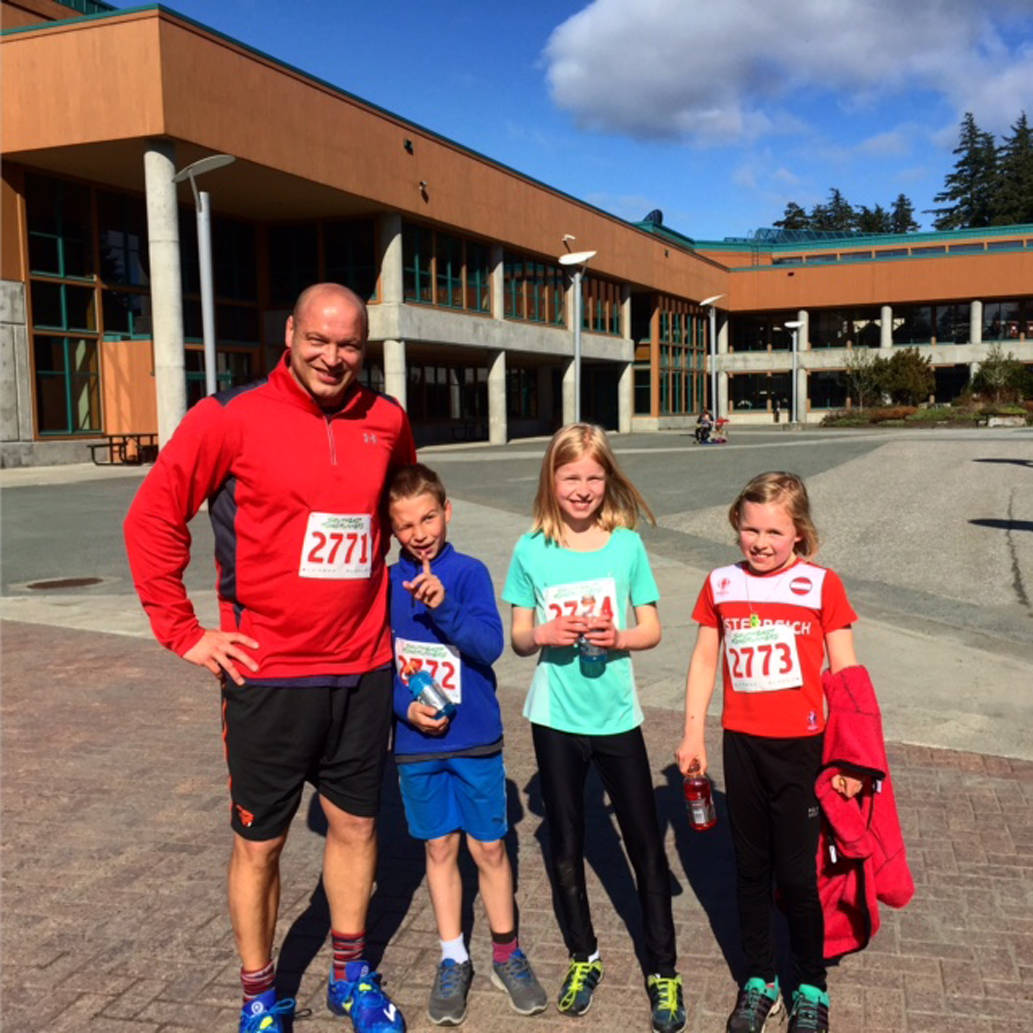 One-mile competitors pose for picture afterwards. From left to right is Scott Ciambo, Kai Ciambor (1st), Ida Meyer (2nd) and Eva Meyer (4th). (Courtesy photo)