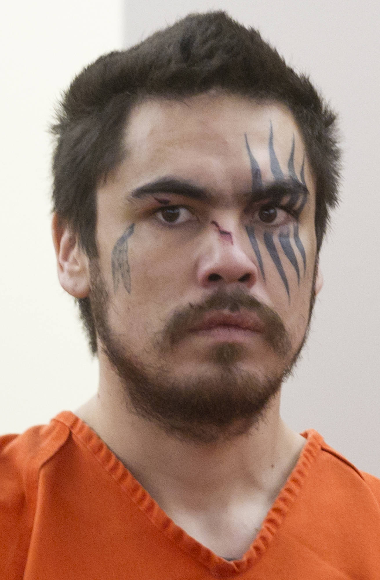 Brent Sanders appears in Juneau District Court for his arraignment on Wednesday, Feb. 1, 2017, on charges of attempted murder and assault after allegedly stabbing his girlfriend multiple times early Tuesday morning.