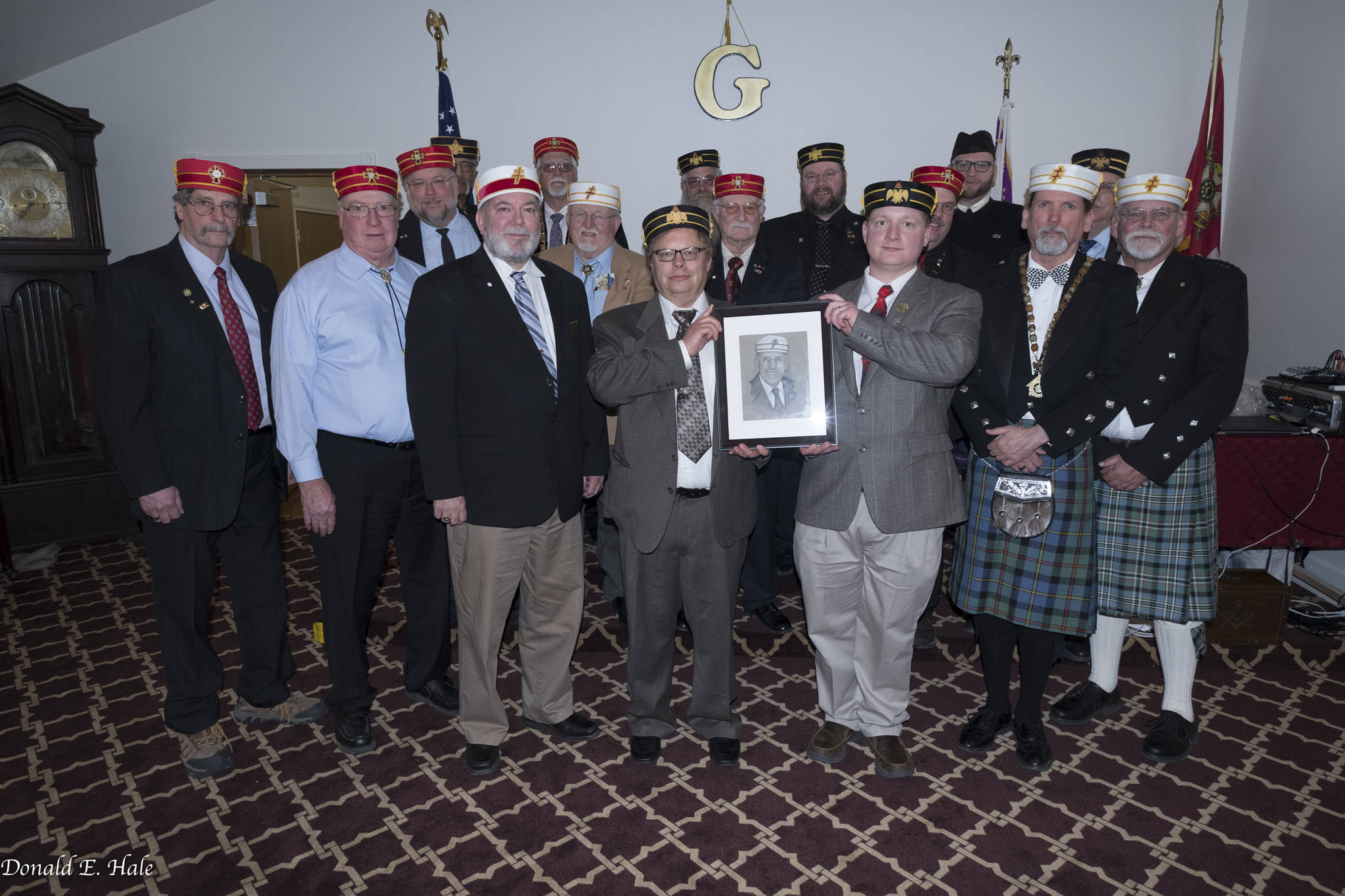 COURTESY PHOTO The Juneau Valley of the Ancient and Accepted Scottish Rite welcomed two new members at its 2017 reunion, held April 27-29 at the Juneau Masonic Center. Front row, center, are James Herr and Alex Simpson, the two men who became 32&